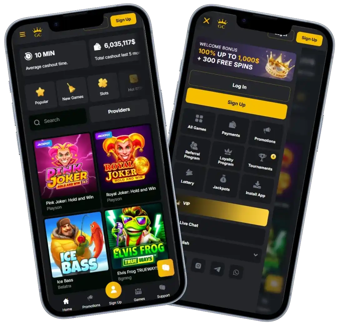 Golden Crown Casino mobile app gameplay screens