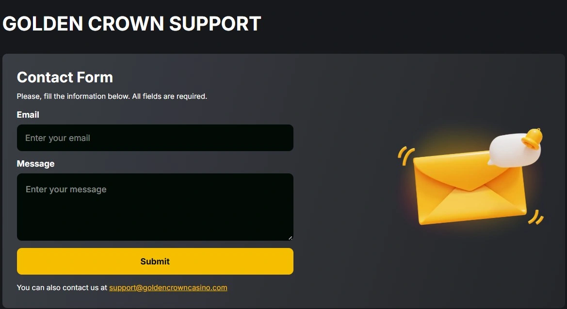 Golden Crown Casino customer support contact form
